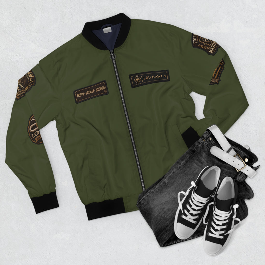 Army Green Bomber Jacket — "My Word Is Bond" Vintage Patch