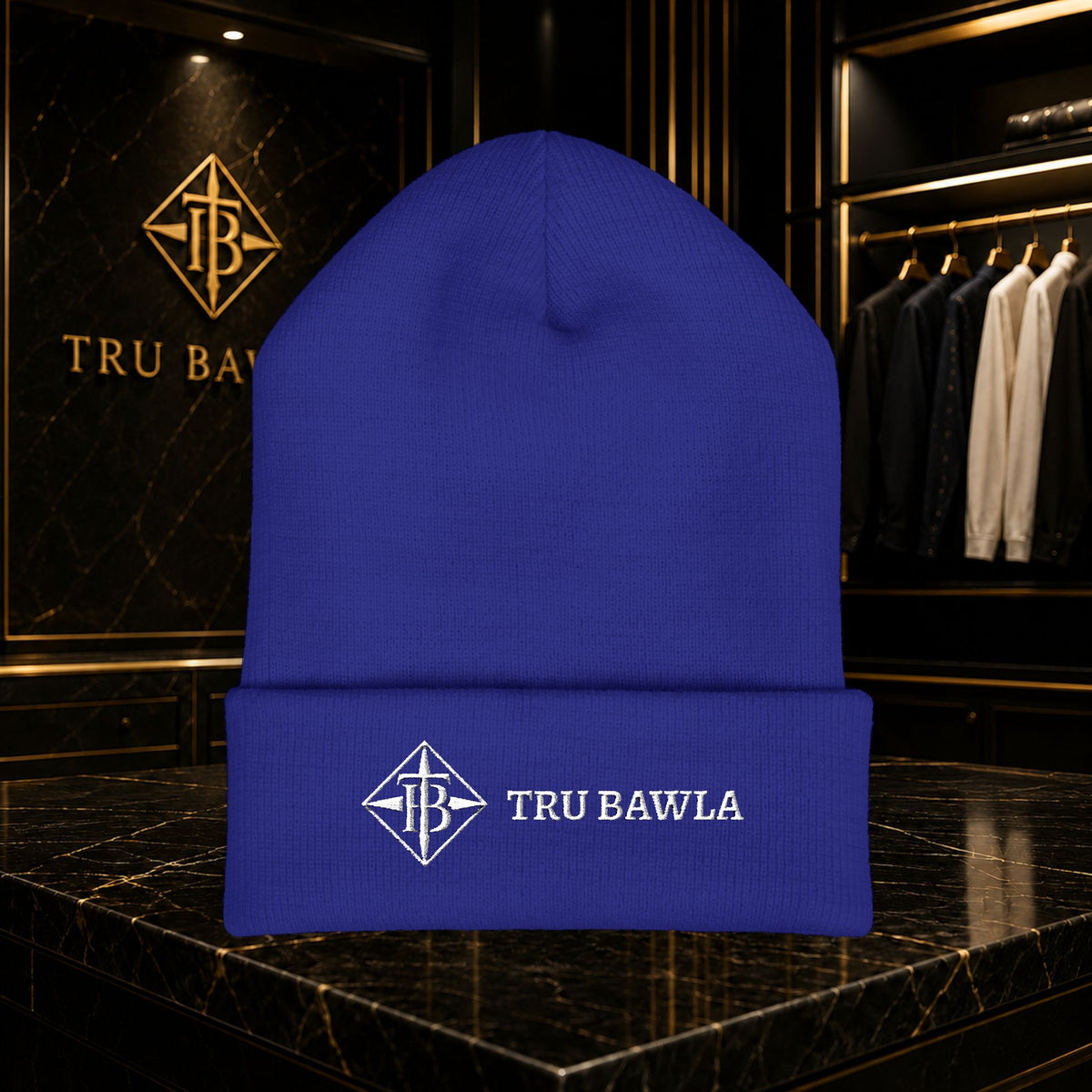 Tru Bawla Cuffed Beanie (White Embroidery)