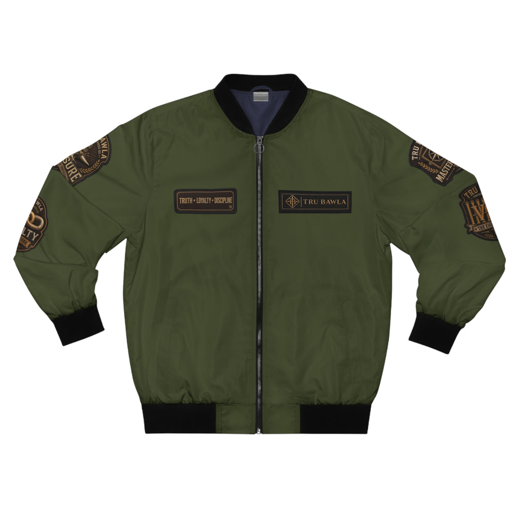 Army Green Bomber Jacket — "My Word Is Bond" Vintage Patch