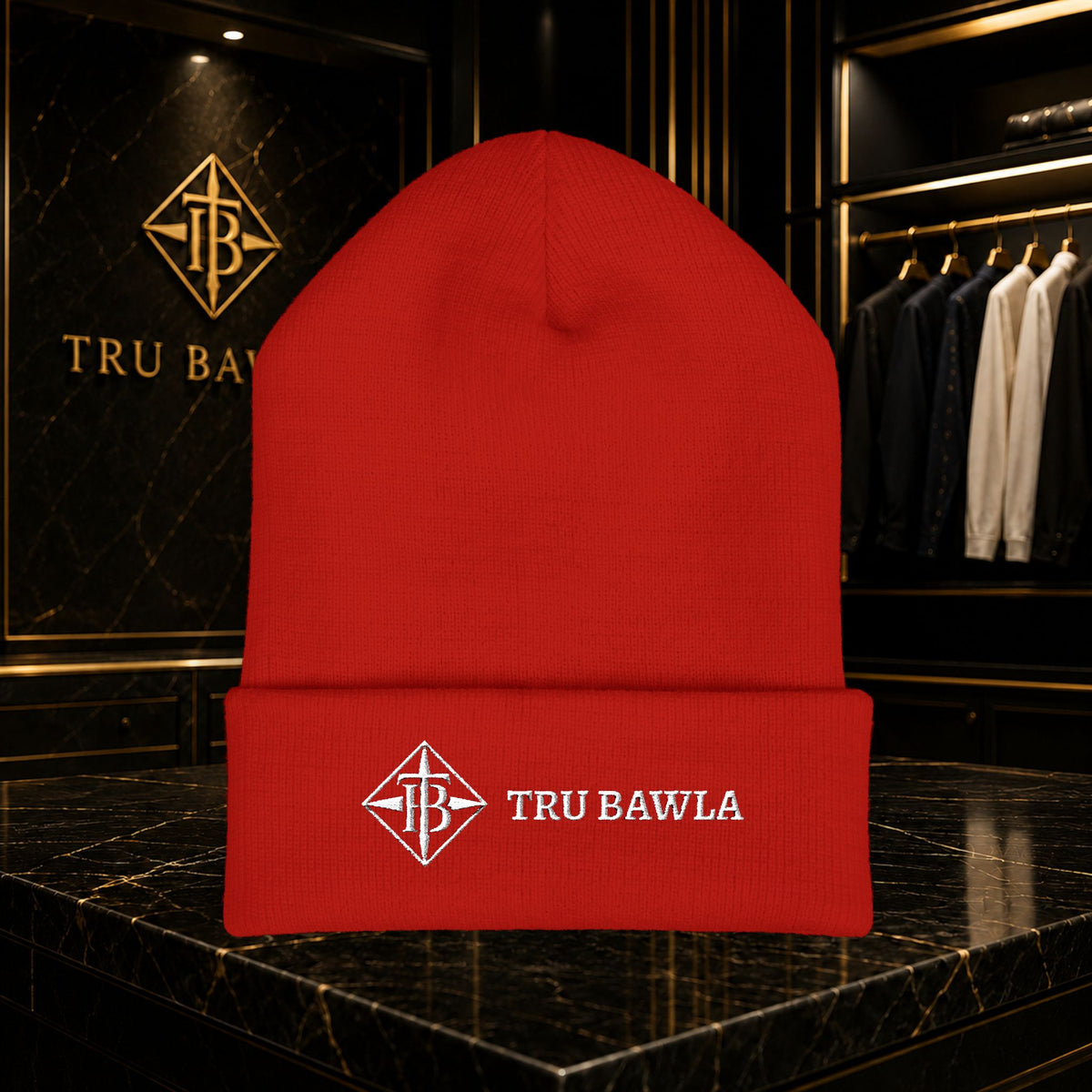 Tru Bawla Cuffed Beanie (White Embroidery)