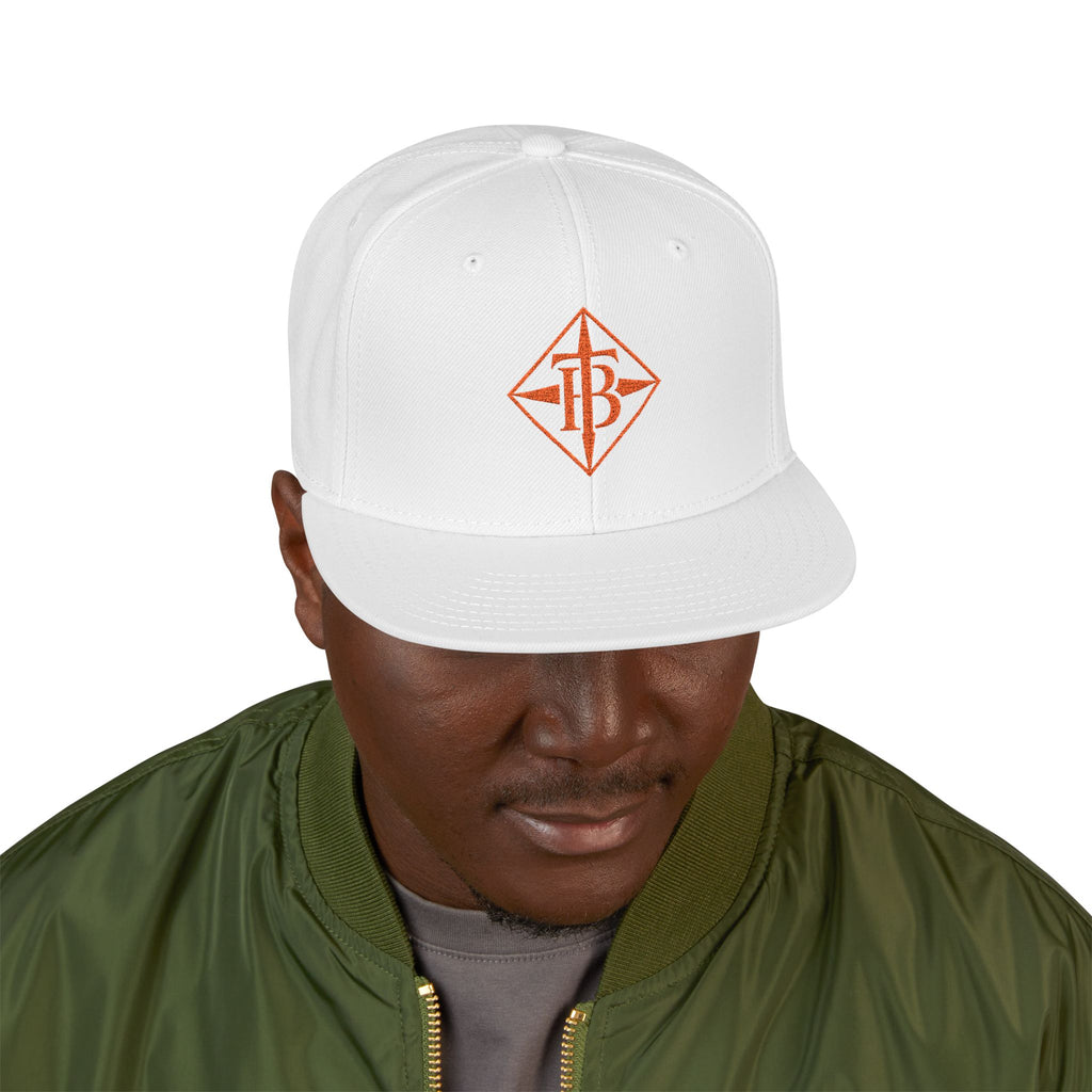 Embroidered Snapback Cap — Minimal Geometric Logo, Adjustable Flat Brim
