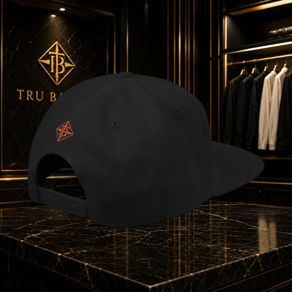 Embroidered Snapback Cap — Minimal Geometric Logo, Adjustable Flat Brim