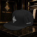 White Embroidered Snapback Cap — Minimal Geometric Logo, Adjustable Flat Brim