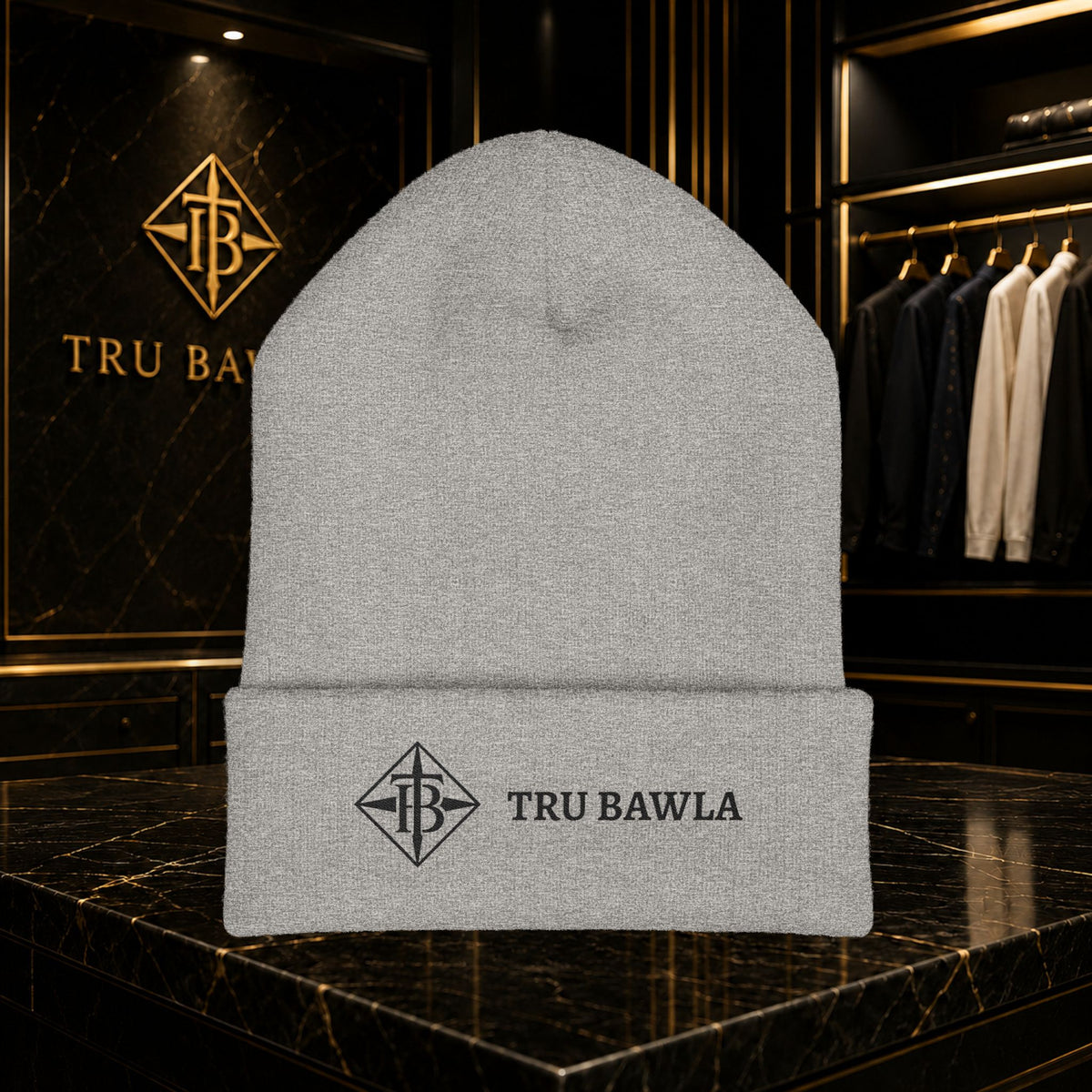 Tru Bawla Cuffed Beanie (Black Embroidery)