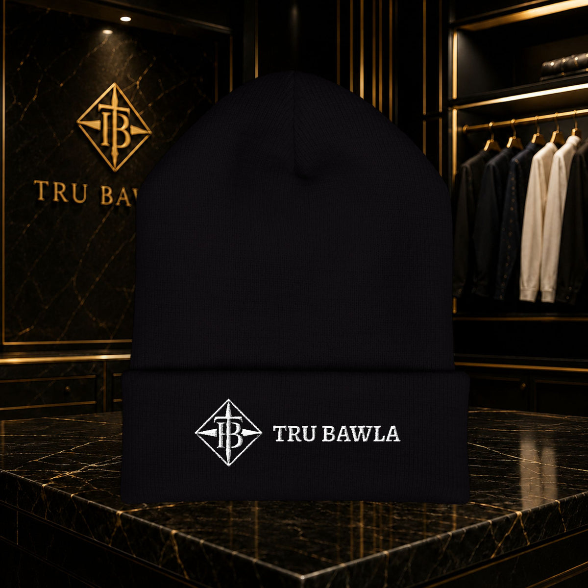 Tru Bawla Cuffed Beanie (White Embroidery)