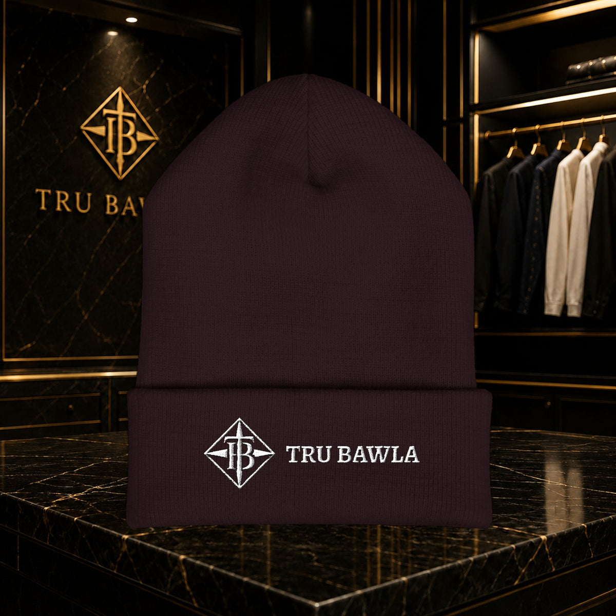 Tru Bawla Cuffed Beanie (White Embroidery)