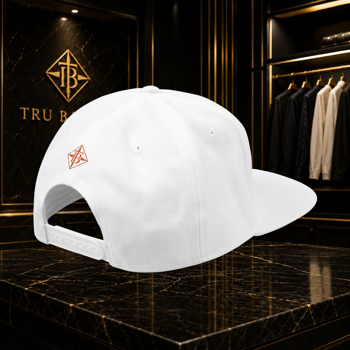 Embroidered Snapback Cap — Minimal Geometric Logo, Adjustable Flat Brim
