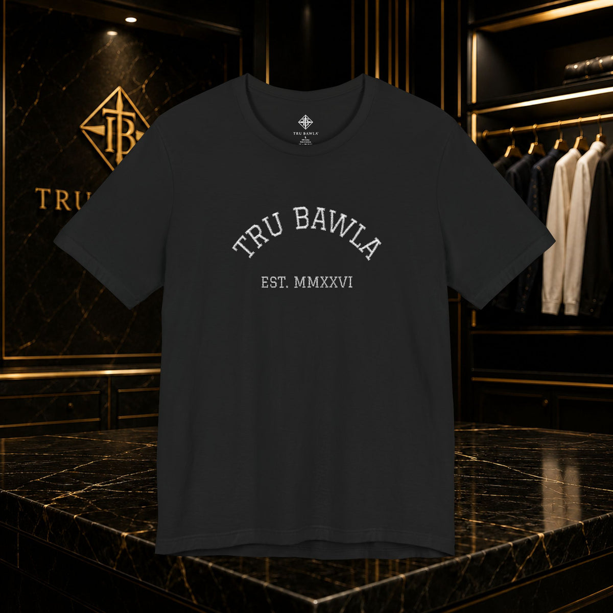 Tru Bawla Est. MMXXVI Graphic Tee — Vintage Athletic Black T-Shirt