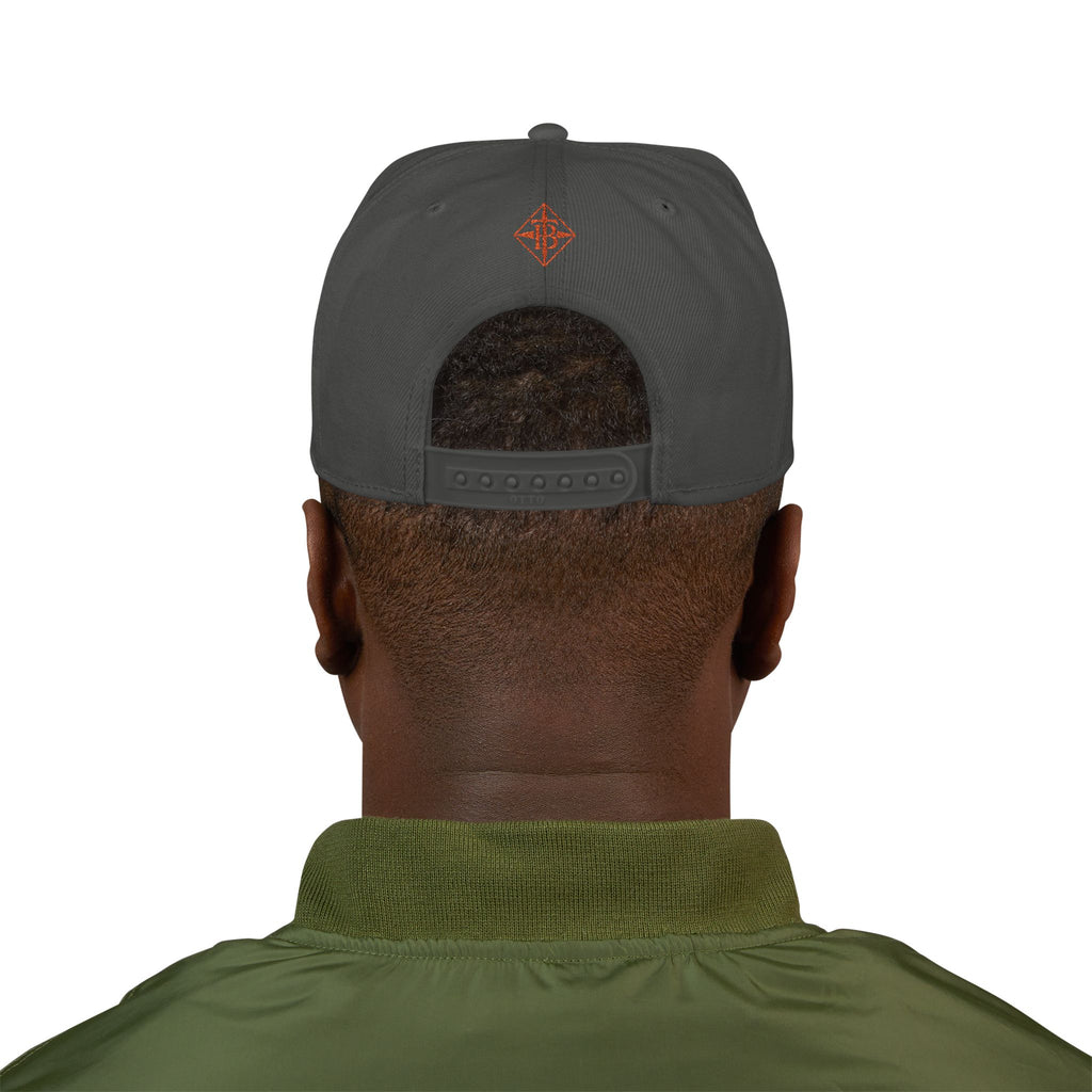 Embroidered Snapback Cap — Minimal Geometric Logo, Adjustable Flat Brim