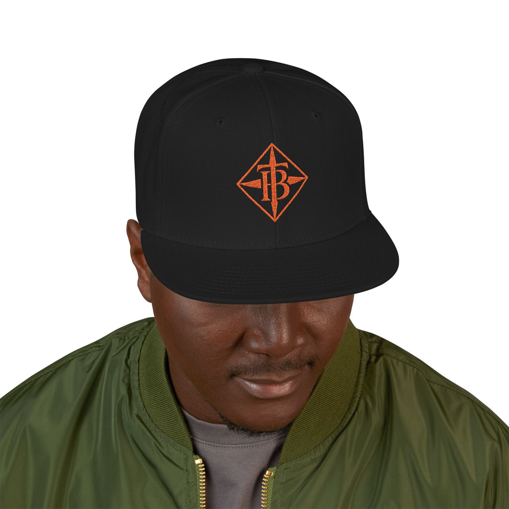 Embroidered Snapback Cap — Minimal Geometric Logo, Adjustable Flat Brim