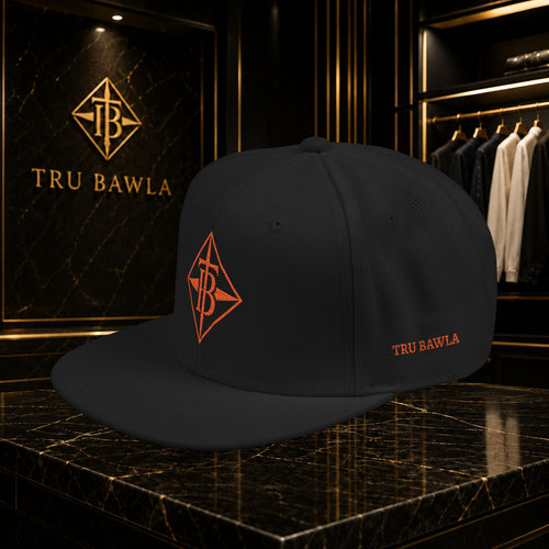 Embroidered Snapback Cap — Minimal Geometric Logo, Adjustable Flat Brim