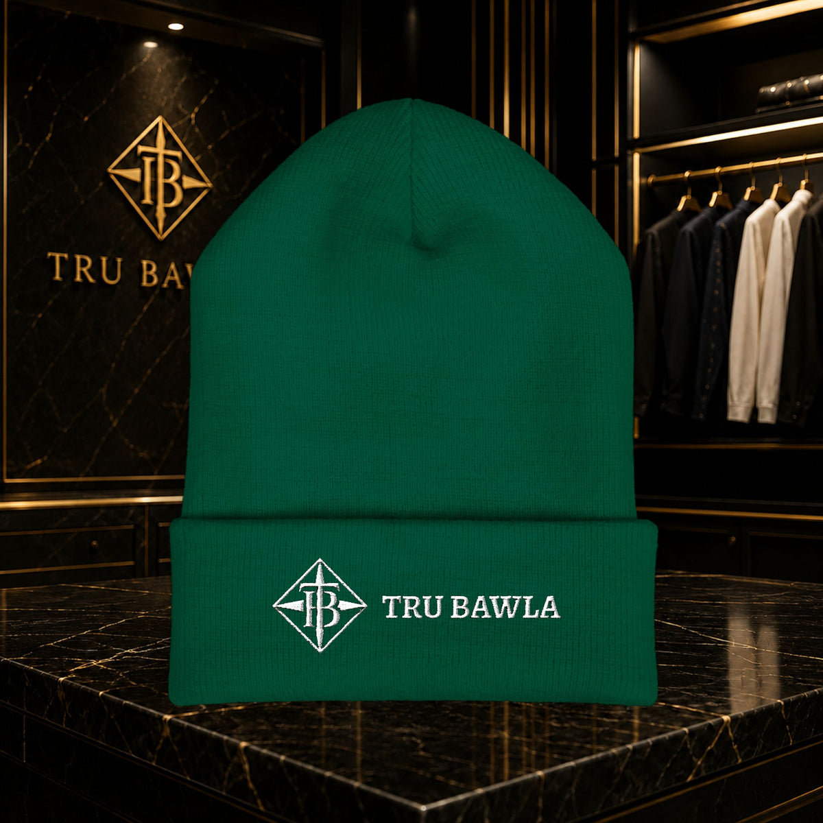 Tru Bawla Cuffed Beanie (White Embroidery)