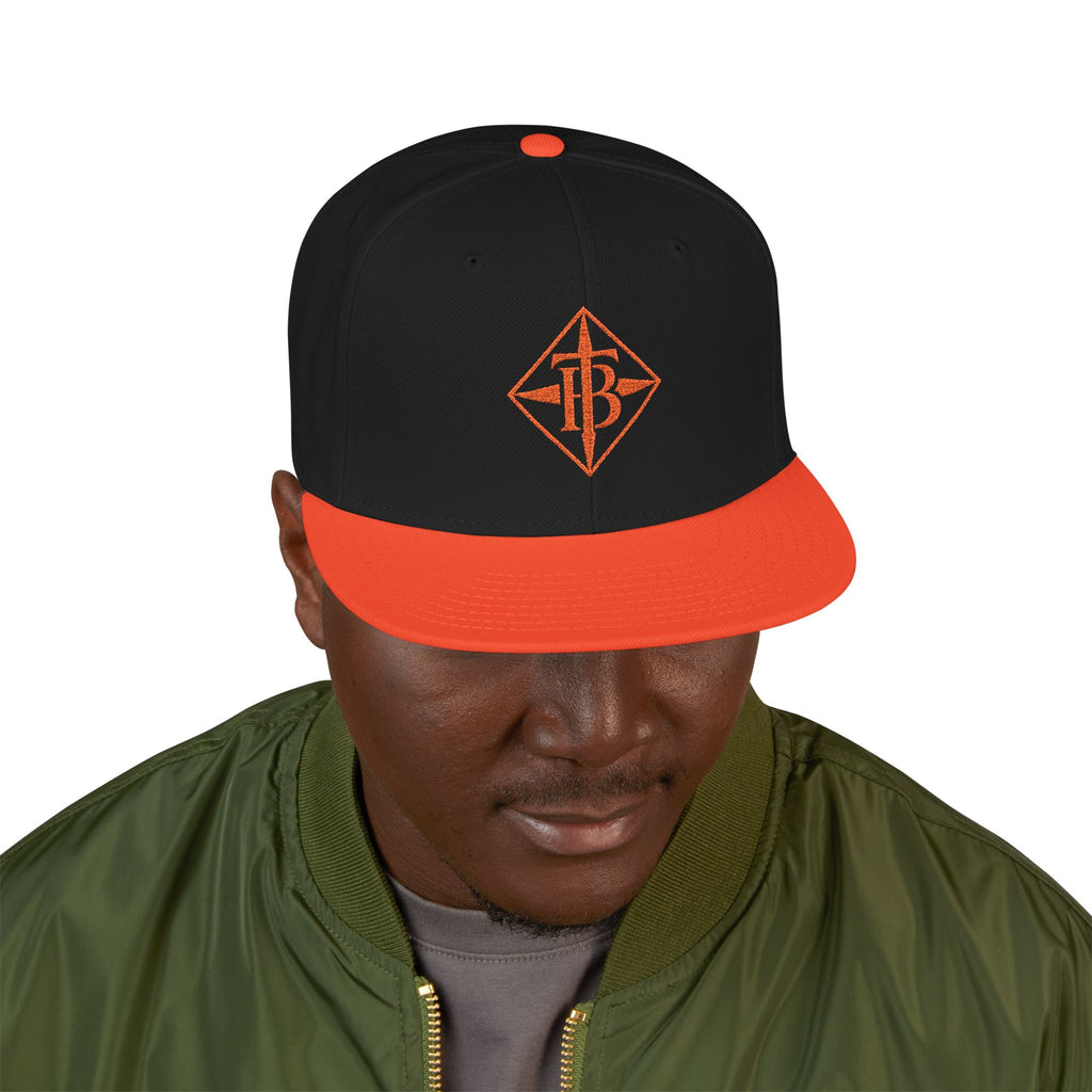Embroidered Snapback Cap — Minimal Geometric Logo, Adjustable Flat Brim