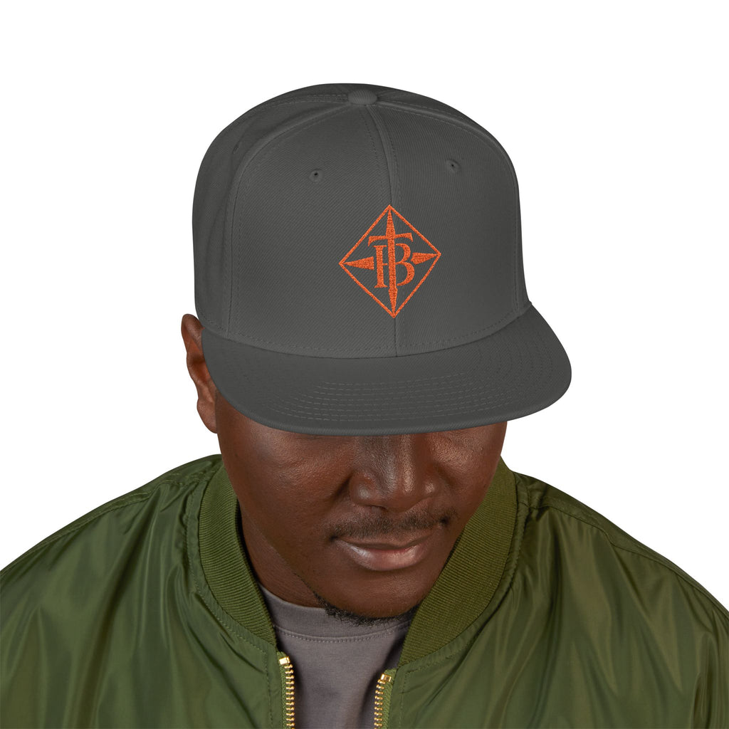 Embroidered Snapback Cap — Minimal Geometric Logo, Adjustable Flat Brim