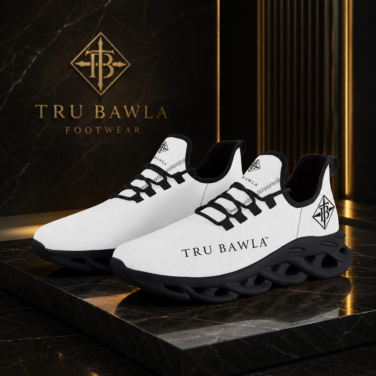Tru Bawla  White/Black Mesh Knit Sneakers