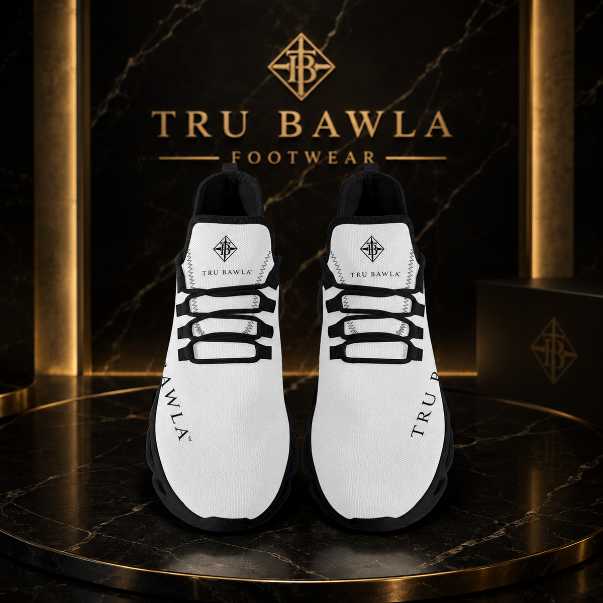 Tru Bawla  White/Black Mesh Knit Sneakers