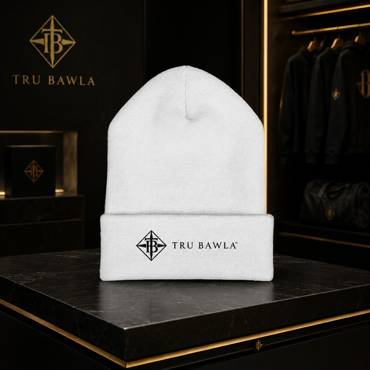 Tru Bawla Cuffed Beanie (Black Embroidery)