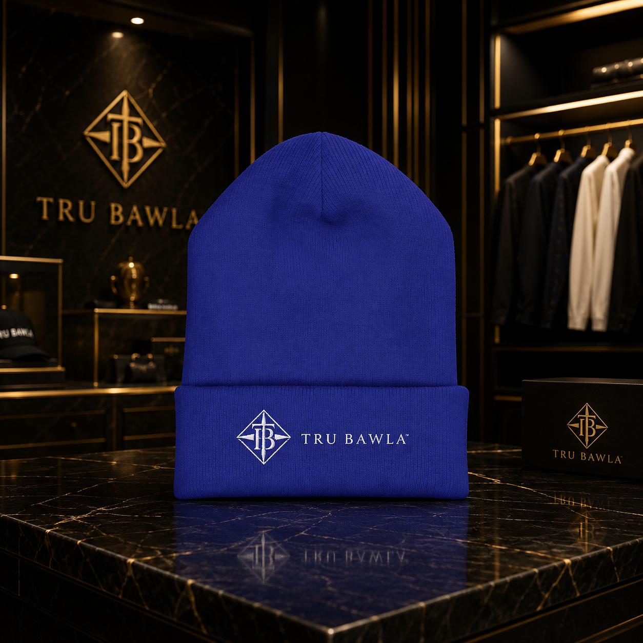 Tru Bawla Cuffed Beanie (White Embroidery)