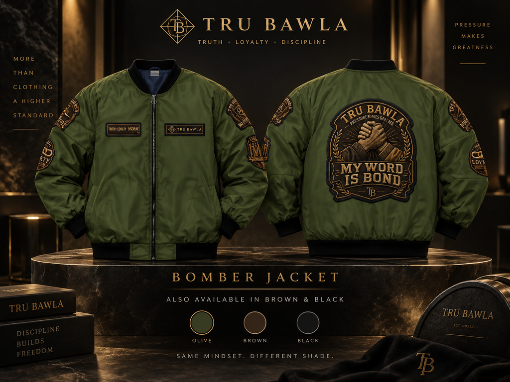 Army Green Bomber Jacket — "My Word Is Bond" Vintage Patch